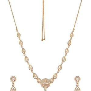 Nilu's Collection Stylish 18k Rose Gold Plated American Diamond Chain Pendent Necklace & Earrings Set for Women | Luxury AD Pendant Gift Set for Women